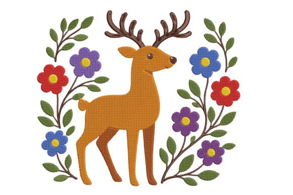 Floral Deer Embroidery Design