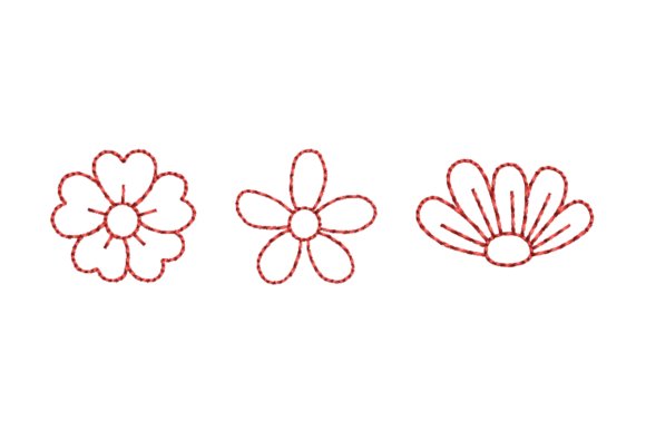 Floral Outline Redwork Bundle