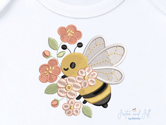 Honey Bee Floral Embroidery Design